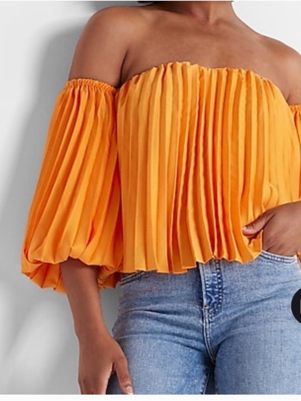Express Orange Off-Shoulder Pleated Blouse